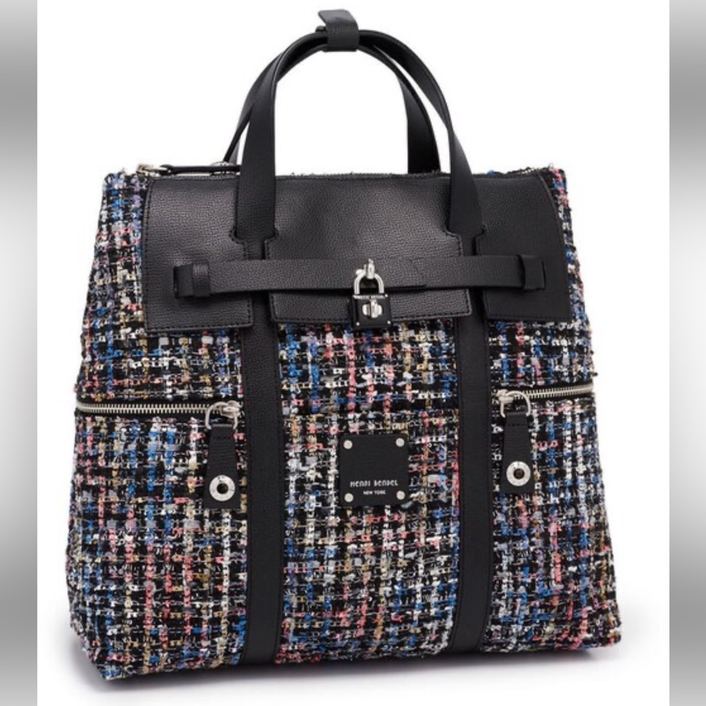 HENRI BENDEL Large Tweed Jetsetter Backpack Crossbody Convertible